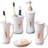 Bathroom Accessory Set Ceramic Bathroom Accessory Set Soap Dispenser Toothbrush Holder Mouthwash Cup Soap Dish for Hotel Bathroom (Color : E) view 1