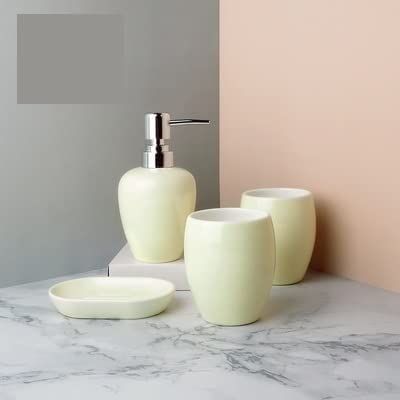 Home Bathroom Accessories Set Ceramic Solid Color Wash Set Household Gargle Cup Soap Dish Lotion Bottle Home Bathroom Decoration Accessories Set Suitable for Hotel bathrooms (Color : A)