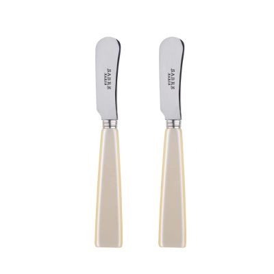 Sabre Paris - Set of 2 Spreader Knives 5.5 inches - Icne Collection - Perfect for Butter, Tapenades, Spreads - Stainless Steel & Acrylic - Dishwasher Safe - Pearly White