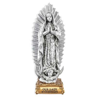 Our Lady of Guadalupe Fine Pewter Patron Saint Statue On Gold Tone Base, Made in The USA, 4-1/2"