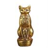 Ancient Egyptian statue of goddess Bastet cat heavy stone gold leaf hand painted made in Egypt. Bastet in her late form of a cat-headed woman, rather than a lioness view 1