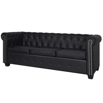 3-Seater Sofa,Comfy Couch,Office Couch,Rivet Sofa,Reception Sofa,Couches for Living Room,for Apartments,Studios,Office, Living Room,and Family Rooms,Black,Artificial Leather