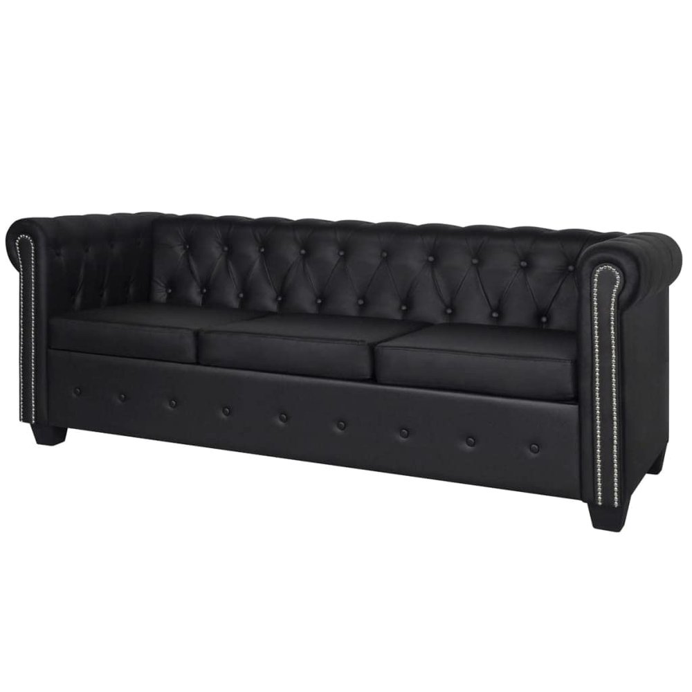 3-Seater Sofa,Comfy Couch,Office Couch,Rivet Sofa,Reception Sofa,Couches for Living Room,for Apartments,Studios,Office, Living Room,and Family Rooms,Black,Artificial Leather
