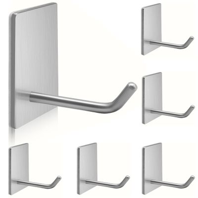 TONHTCAT Adhesive Hooks Heavy Duty, Long Stainless Steel Self Adhesive Wall Hook, Sticky Towel Hangers for Kitchen Bathroom, Waterproof Stick on Door Hooks for Hanging Key Hat Coat