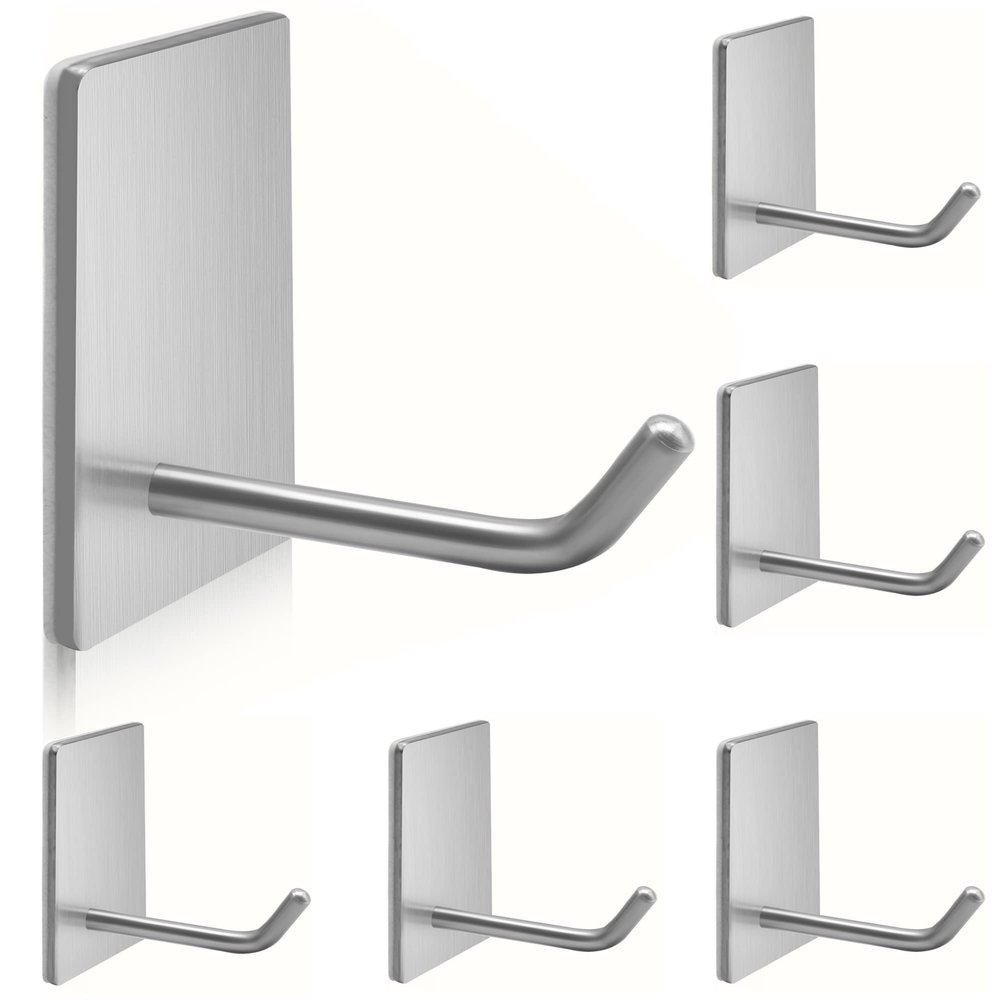 TONHTCAT Adhesive Hooks Heavy Duty, Long Stainless Steel Self Adhesive Wall Hook, Sticky Towel Hangers for Kitchen Bathroom, Waterproof Stick on Door Hooks for Hanging Key Hat Coat