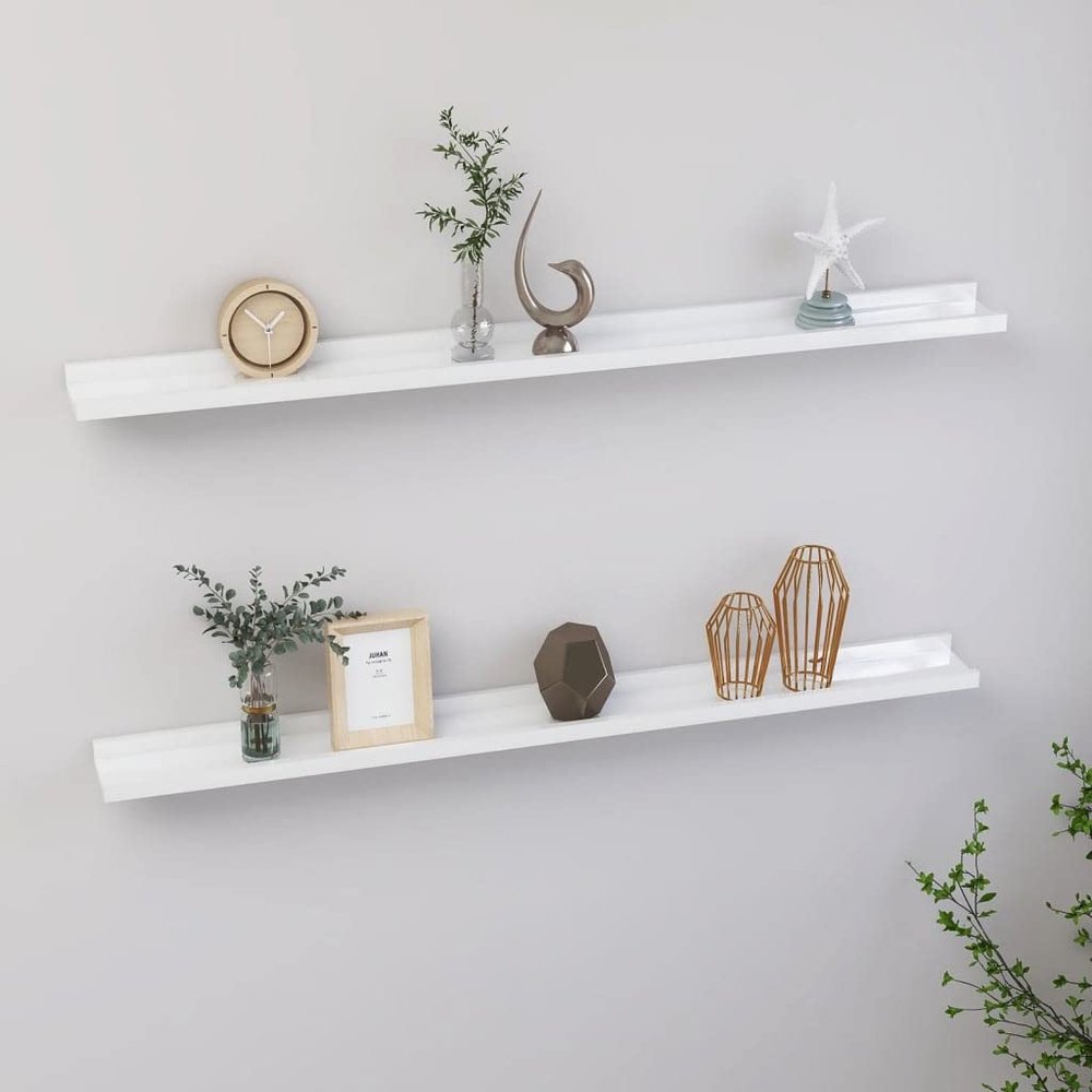 KTHLBRH Wall Shelves 2 pcs,Wall Mounted Shelf,Suspended Wall Shelf,Wall Storage Shelves,for Wall Decor Living Room, Bedroom High Gloss White 39.4"x3.5"x1.2"