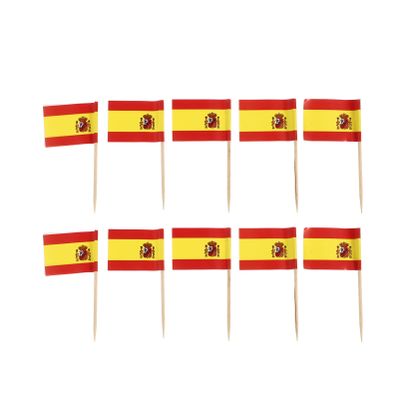 100pcs Spanish Flag on Stick Cake Flag Stick Russia Flag Competitions Hand Spanish Topper Picks Football Toothpick Flags Spain Flag Topper Cocktail Skewer Bamboo Stick Wooden Small