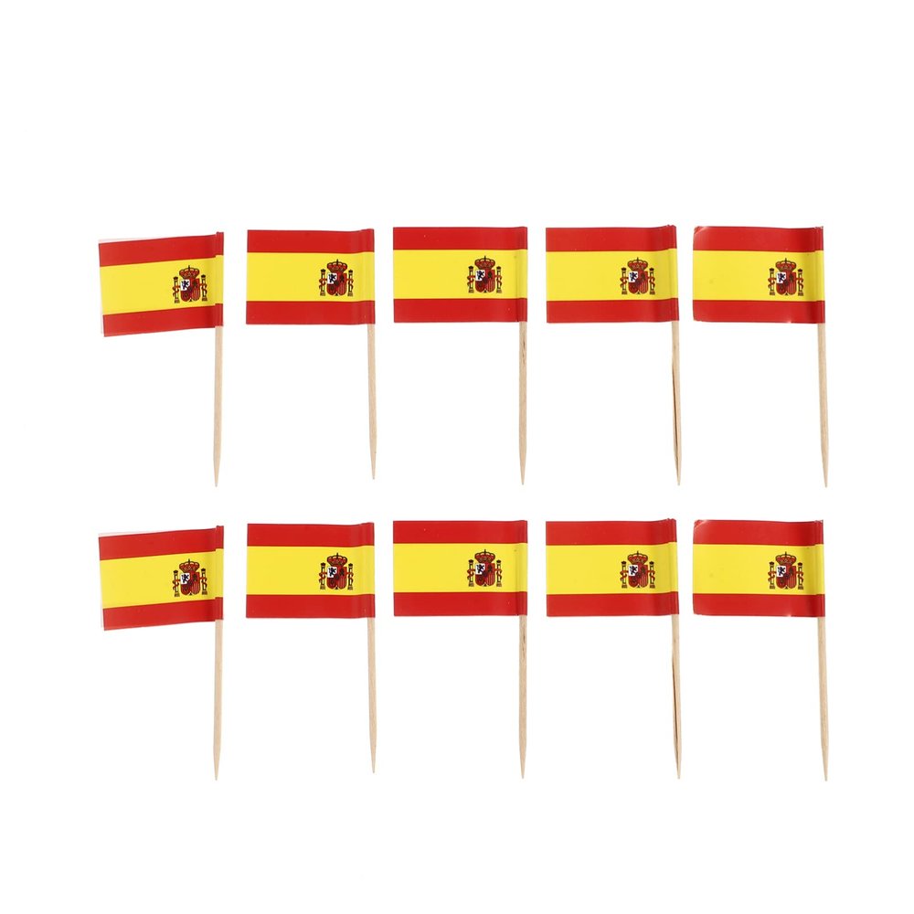 100pcs Spanish Flag on Stick Cake Flag Stick Russia Flag Competitions Hand Spanish Topper Picks Football Toothpick Flags Spain Flag Topper Cocktail Skewer Bamboo Stick Wooden Small