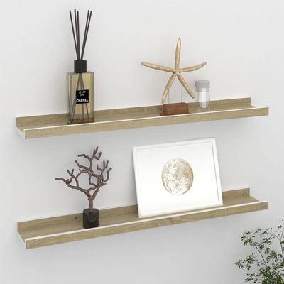 KTHLBRH Wall Shelves 2 pcs,Floating Shelves, Display Ledge, for Storage, Bedroom Living Room Bathroom Kitchen Office and More White and Sonoma Oak 23.6"x3.5"x1.2"