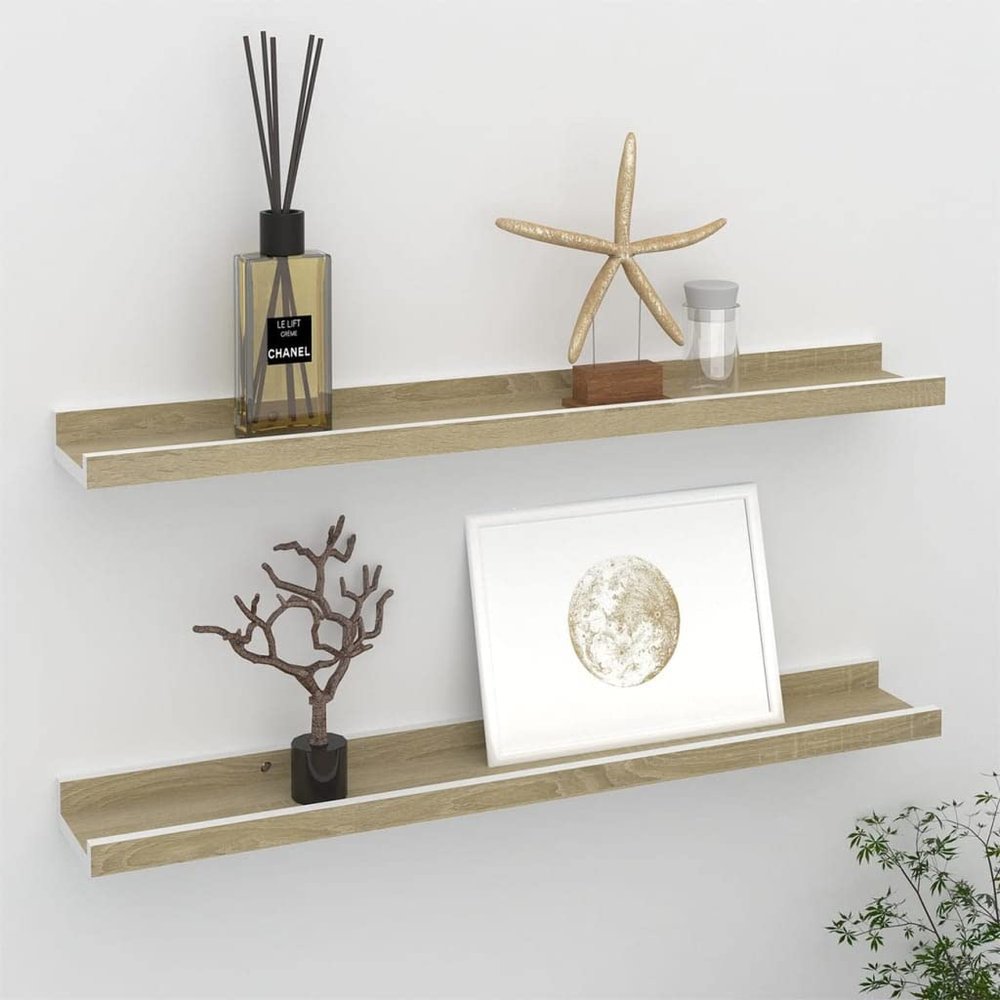 KTHLBRH Wall Shelves 2 pcs,Floating Shelves, Display Ledge, for Storage, Bedroom Living Room Bathroom Kitchen Office and More White and Sonoma Oak 23.6"x3.5"x1.2"