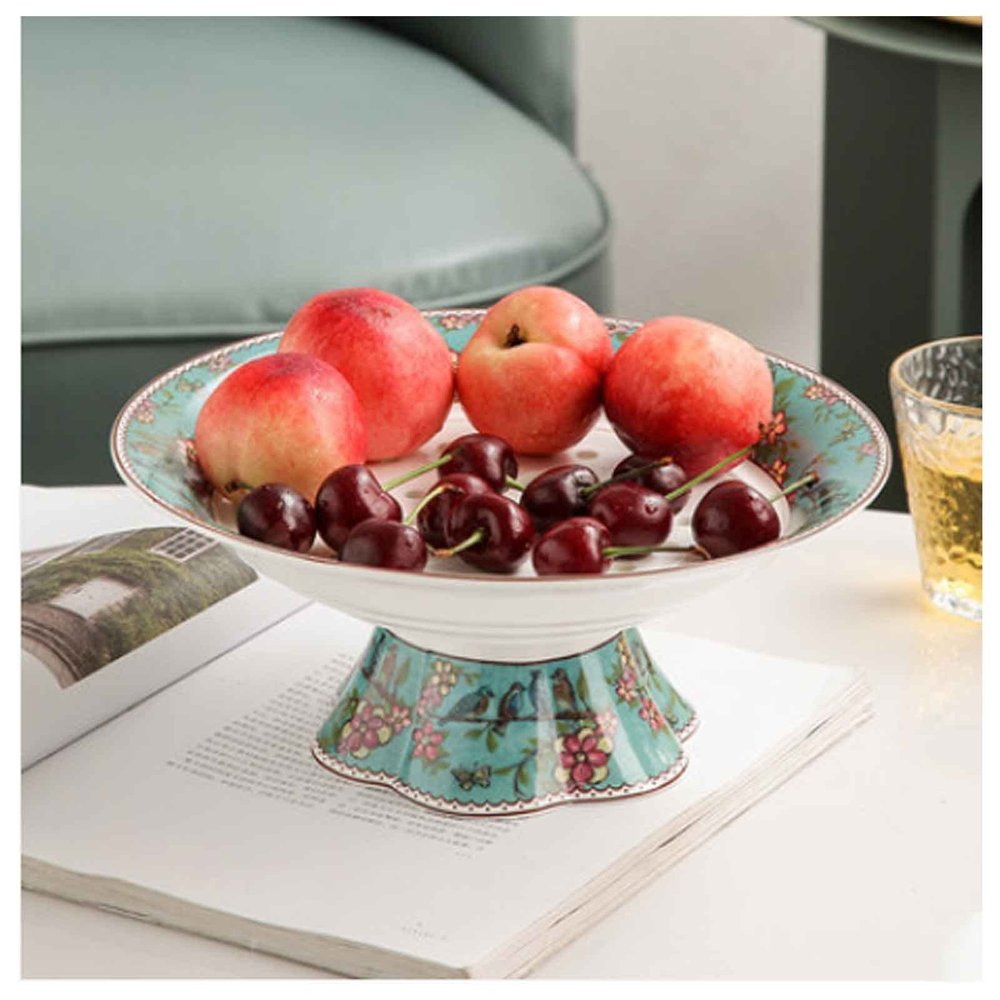 KDLK Fruit Bowl for Kitchen Counter Fruit Basket Ceramic Fruit Plate Tall Creative with Drained Dried Fruit Plate Home Living Room Coffee Table Disc Double-Layer Plate (Color : B)
