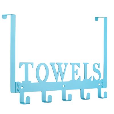 Kuhome Over The Door Towel Holder - Hooks & Rack for Bathroom, Robe & Beach Towels (Blue)