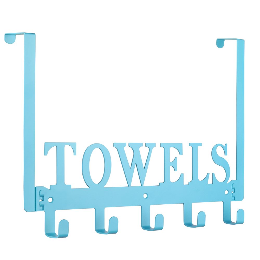 Kuhome Over The Door Towel Holder - Hooks & Rack for Bathroom, Robe & Beach Towels (Blue)