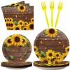 96 Pcs Sunflower Party Plates Napkins Tableware Set Sunflower Wood Grain Themed Supplies Disposable Dinnerware Sunflower Decoration Favors for Kids, 24 Guests view 1