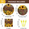96 Pcs Sunflower Party Plates Napkins Tableware Set Sunflower Wood Grain Themed Supplies Disposable Dinnerware Sunflower Decoration Favors for Kids, 24 Guests view 2