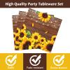 96 Pcs Sunflower Party Plates Napkins Tableware Set Sunflower Wood Grain Themed Supplies Disposable Dinnerware Sunflower Decoration Favors for Kids, 24 Guests view 3