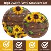 96 Pcs Sunflower Party Plates Napkins Tableware Set Sunflower Wood Grain Themed Supplies Disposable Dinnerware Sunflower Decoration Favors for Kids, 24 Guests view 4