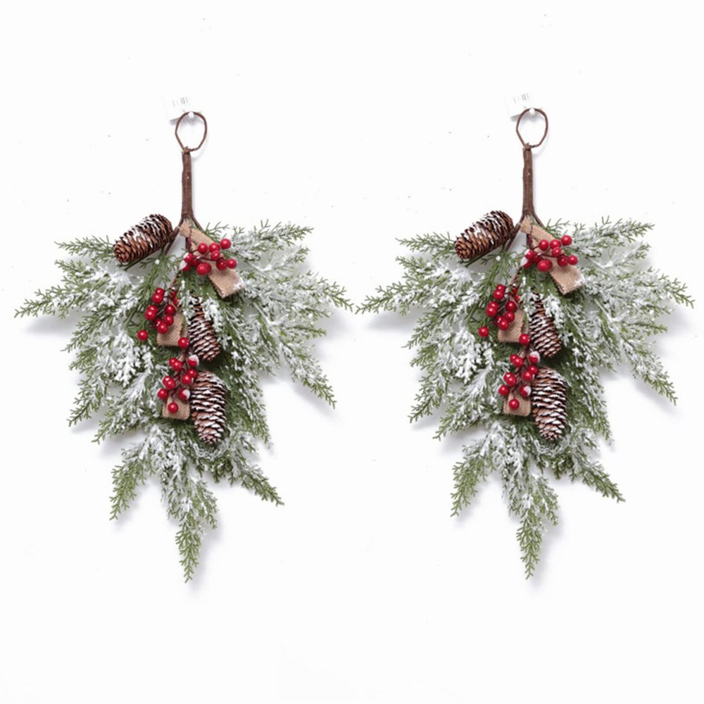 Wnvivi 2 Pcs Christmas Teardrop Floral Swag 15.7inch,Hanging Christmas Teardrop Wreath,Artificial Floral Swag with Pine Cones Red Berries