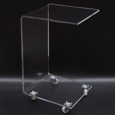 Acrylic Side Table Mobile C Shaped End Table Clear Rolling Table Beside Table Snack Table On Wheels12.99 * 14.96 * 22.83inch