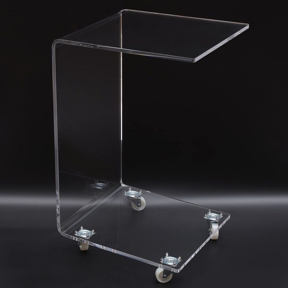 Acrylic Side Table Mobile C Shaped End Table Clear Rolling Table Beside Table Snack Table On Wheels12.99 * 14.96 * 22.83inch