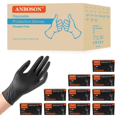 ANBOSON 6 mil Disposable Nitrile Gloves, Heavy Duty Disposable Glove, Cooking Gloves, Latex Free, Powder Free (Black of 1000, Large)