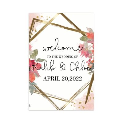Welcome to Our Wedding Wedding Signs for Ceremony Date Wedding & Reception Decorations Custom 18X12 Wedding Wood Sign Watercolor Floral Golden Framed Wedding Rehearsal Dinner Sign