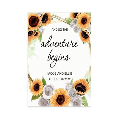 and So The Adventure Begins Wedding Signs for Ceremony Date Wedding Reception Signs Custom 18X12 Wooden Handmade Retro Wedding Sign for Ceremony Wedding Sign Date Wedding Decoration