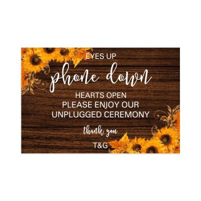 Eyes Up Phone Down Hearts Open Wedding Party Signs Couple Wedding Gift Wedding & Reception Decorations Custom 12X18 Wedding Sign for Ceremony Wedding Sign Sunflowers Floral Wedding Decoration