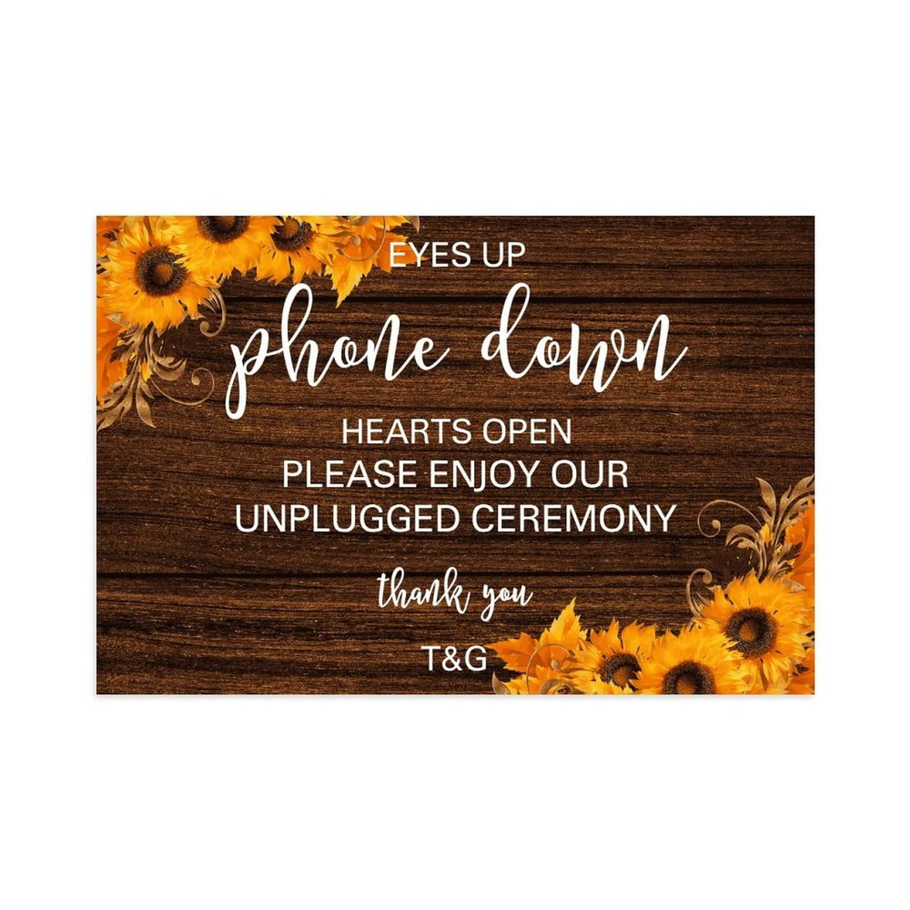 Eyes Up Phone Down Hearts Open Wedding Party Signs Couple Wedding Gift Wedding & Reception Decorations Custom 12X18 Wedding Sign for Ceremony Wedding Sign Sunflowers Floral Wedding Decoration