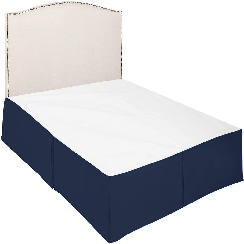 Luxury Bed Skirt with Pleated Design Tailored Dust-Ruffle, Pure 100% Microfiber/Polyester Skirt for Bed(22 inches Drop) Wrinkle & Fade Resistant-Navy Blue Solid,Full Size.