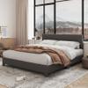 Allewie Full Size Bed Frame with Adjustable Headboard, Upholstered Platform Bed with Wood Slats, Heavy Duty Mattress Foundation, No Box Spring Needed, Noise-Free, Easy Assembly, Dark Grey view 3