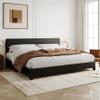 Allewie King Size Bed Frame with Adjustable Headboard, Faux Leather Platform Bed with Wood Slats, Heavy Duty Mattress Foundation, No Box Spring Needed, Noise-Free, Easy Assembly, Black view 1