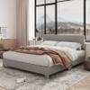 Allewie Full Size Bed Frame with Adjustable Headboard, Upholstered Platform Bed with Wood Slats, Heavy Duty Mattress Foundation, No Box Spring Needed, Noise-Free, Easy Assembly, Light Grey view 3