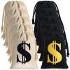Shihanee 12 Pcs 9 x 6.3 Inches Canvas Money Bag with Drawstring Closure Costume Money Bag Pouch Dollar Sign Carrying Sack Prop for Party favor Bank Robber Pirate Cowboy Cosplay Theme Party view 1