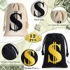 Shihanee 12 Pcs 9 x 6.3 Inches Canvas Money Bag with Drawstring Closure Costume Money Bag Pouch Dollar Sign Carrying Sack Prop for Party favor Bank Robber Pirate Cowboy Cosplay Theme Party view 4