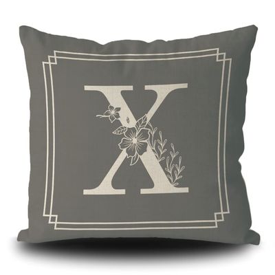 KafePross Couch Throw Pillow Cover Monogram Alphabet X Flowers Modern Sofa Pillowcase for Home Decor Linen Square 20x20 Inch Gray