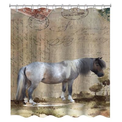 Vintage Shower Curtain for Bathroom Decor 72x78in Sparkling White Horse Bath Curtain Bathtub Decor Waterproof Fabric with Hooks Modern Bathroom Decoration
