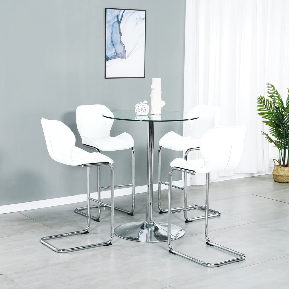 4pcs Barstools, Modern Square Bar Chairs PU Leather Bar Chairs Height Bar Stools with Back and Metal Legs Armless Counter Height Stools, for Pub, Restaurant, Kitchen