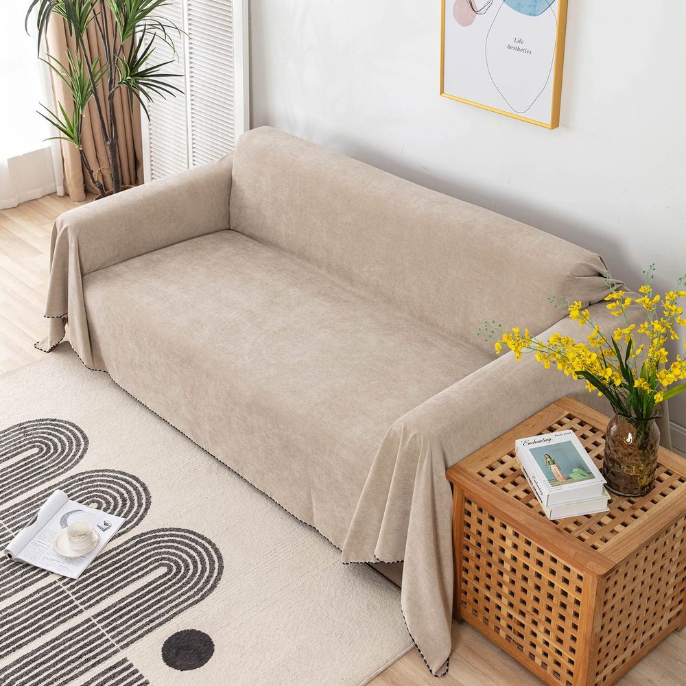 Foreate Waterproof Couch Covers for Pets Sofa Covers Washable Sectional Couch Cover for 3 Cushion- Cat Scratch Proof Couch Protector Sofa Slipcover, 71'' x 118'', Oat Beige