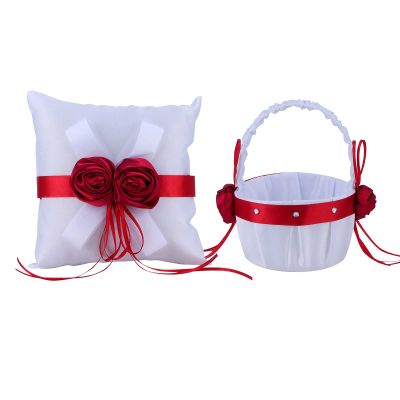Wedding Hand Basket Set Flower Basket and for Hoop Bearer Pillow Romantic Lightweight Elegant Basket for Wedding Party Supplies Ceremony Home Anniversary, Wedding Flower Basket, Wedding Flower Basket