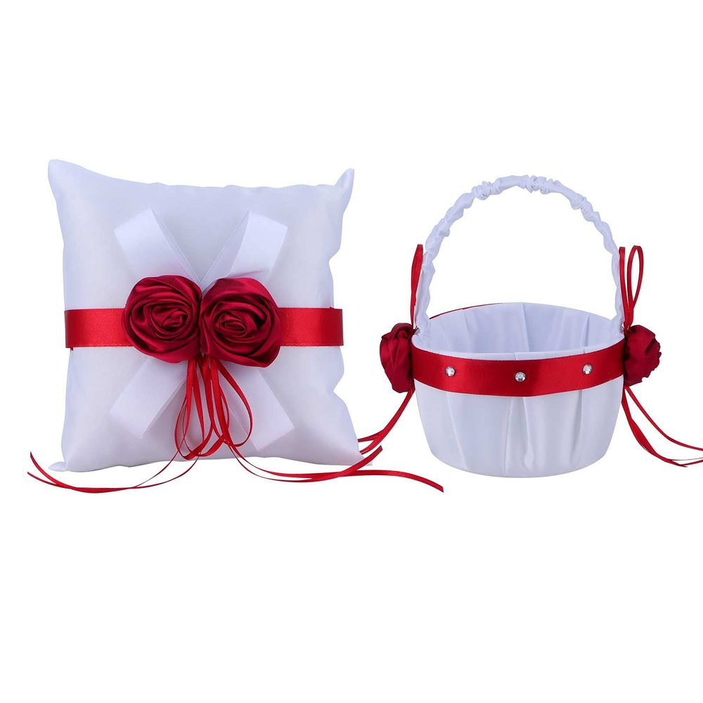 Wedding Hand Basket Set Flower Basket and for Hoop Bearer Pillow Romantic Lightweight Elegant Basket for Wedding Party Supplies Ceremony Home Anniversary, Wedding Flower Basket, Wedding Flower Basket