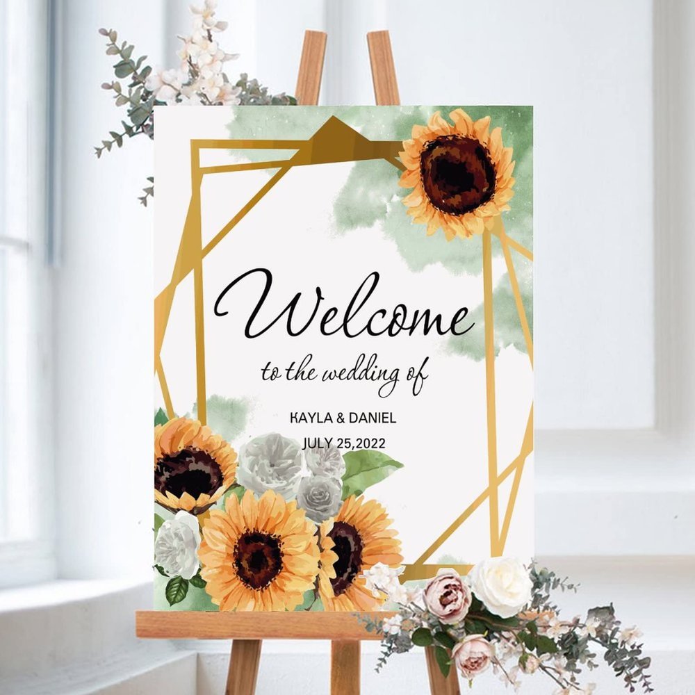 Welcome to Our Wedding Sign, Wedding Welcome Sign, Custom Wooden Welcome Sign, Elegant Wedding Sign, Wedding Signage, Floral Wedding Sign, Green Watercolor Sunflower, 20x30in