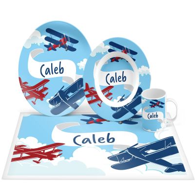 Personalized Airplane Plate Set, Bowl, Placemat, Mug, Mealtime, Dinner, Dinnerware - Choose Your Pieces