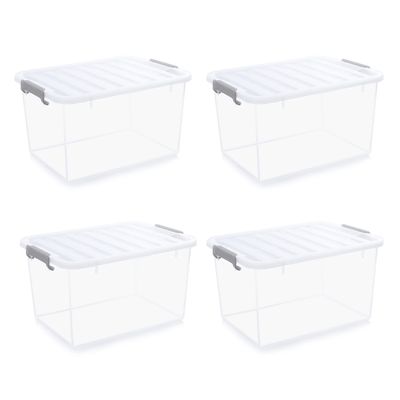 Citylife 44.4 QT Plastic Storage Bins with Latching Lids Stackable Storage Containers for Organizing Large Clear Storage Box for Garage, Closet, Kitchen, 4 Packs