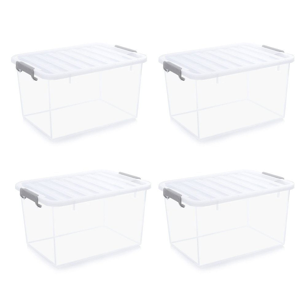 Citylife 44.4 QT Plastic Storage Bins with Latching Lids Stackable Storage Containers for Organizing Large Clear Storage Box for Garage, Closet, Kitchen, 4 Packs