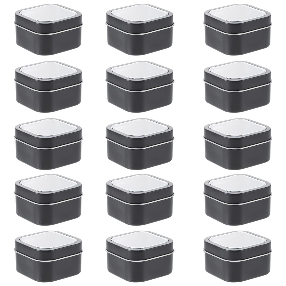 Uonlytech Square Metal Tins with Clear Window Lids 2.63X2.63X1.57 Inch Storage Containers 15 Pack for Candle Making Diy Creams Balms and Craft Supplies