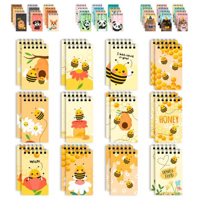 Decorably 24 Pack Spiral Bumble Bee Party Favors for Kids - 12 Colorful Designs 2.4x4in Mini Notepads, Spring-Bound with 20 Sheets - Gifts for Birthday, Baby Shower, Children's Party, School