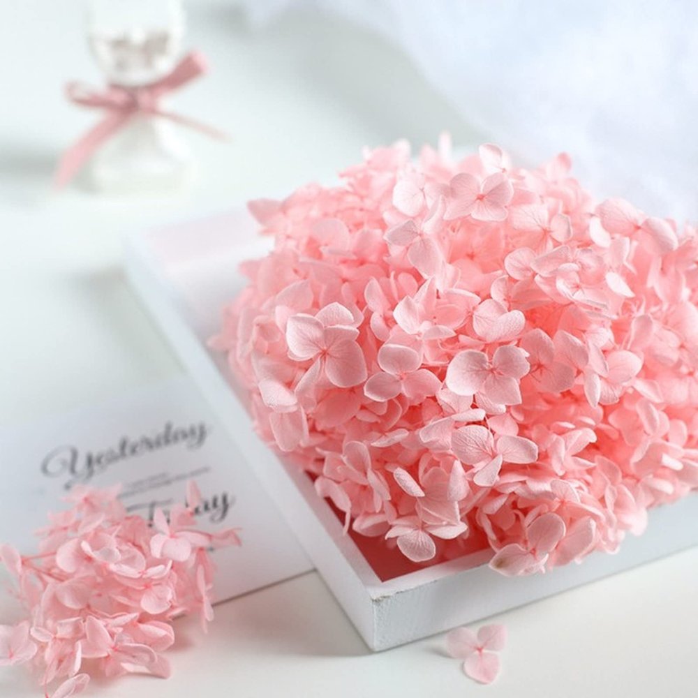 15-20g Hydrangea Dried Flower Natural Preserved Flower Dried Leaf Head Pendant Necklace DIY Material Accessories (Pink)