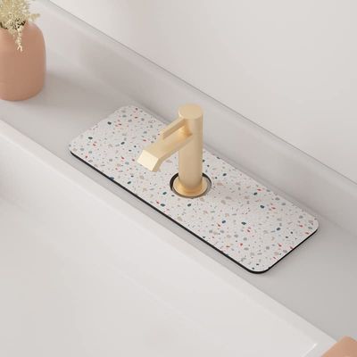 Faucet Super Absorbent Mat Washable Sink Splash Guard Countertop Absorbent Drying Mat Faucet Drip Catcher for Bathroom Accessory (Color : Marble B, Specification : 13.8X38cm)