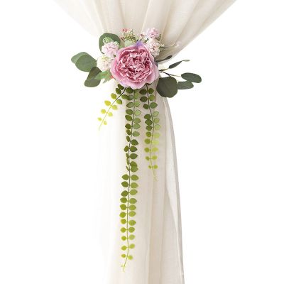 Mokylor 2 Pack Silk Cloth Curtain Tiebacks, Curtain Holdbacks with Fake Flower and Green Leaves, Creative Floral Home Window Cable Ties Decoration for Wedding Home Decorative